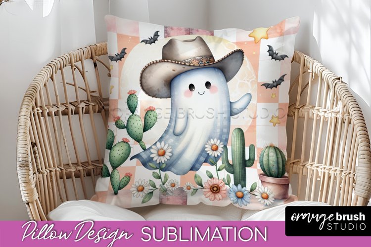 Western Halloween Pillow Sublimation - Ghost Pillow Cover example image 1