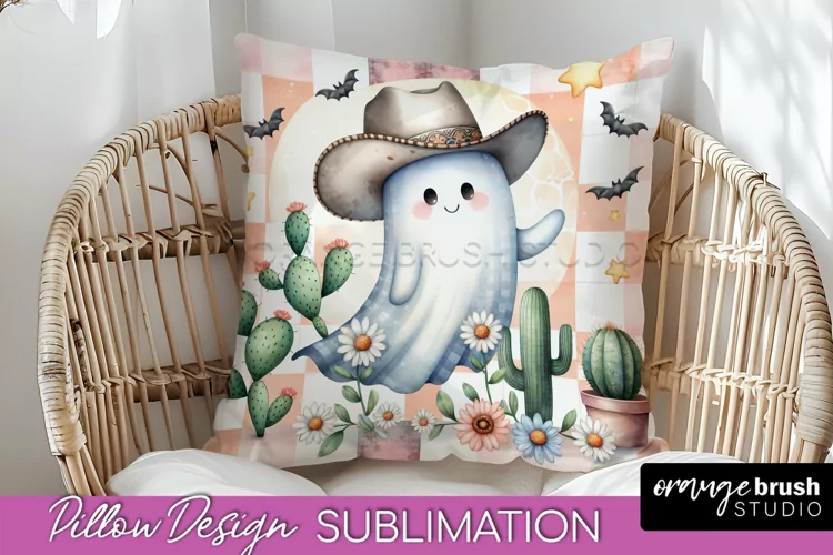 Western Halloween Pillow Sublimation - Ghost Pillow Cover