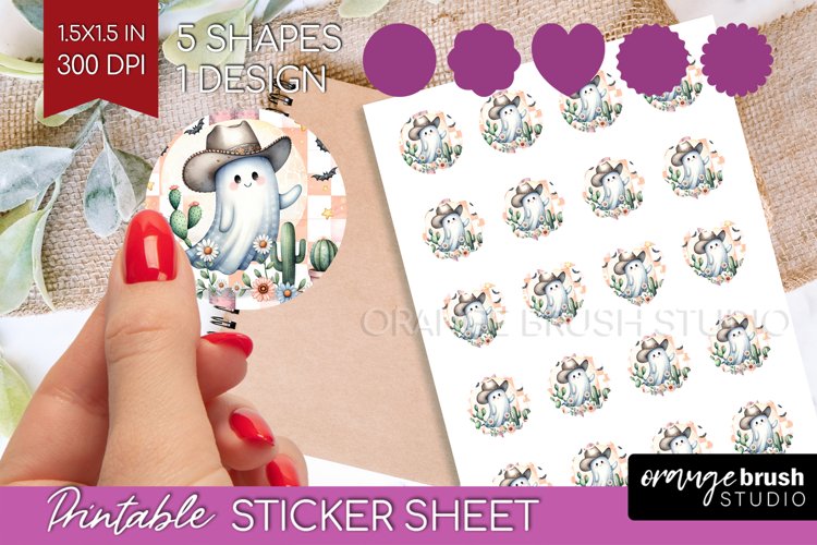 Ghost Round Sticker - Western Halloween Printable Sticker example image 1