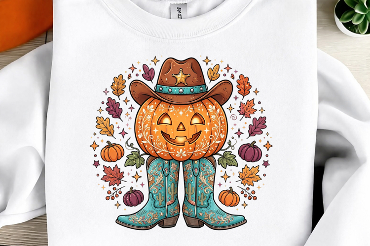 Western Halloween Cowgirl Pumpkin PNG