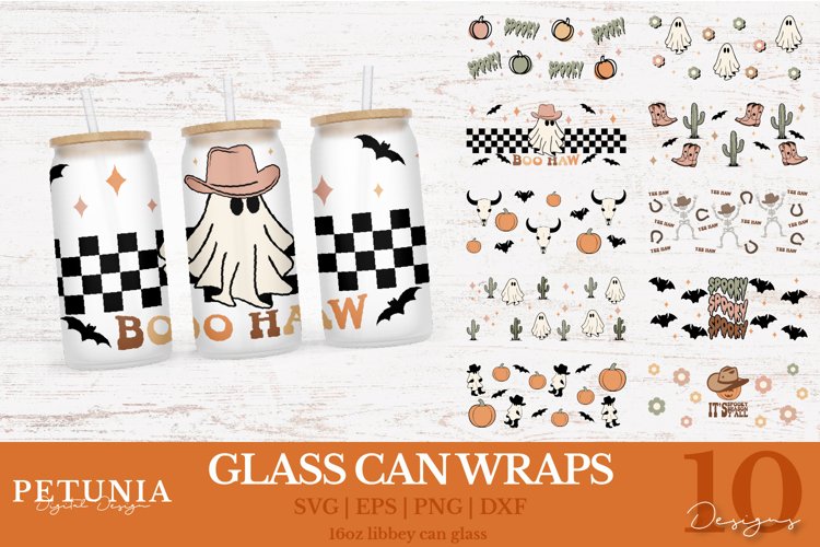 WESTER HALLOWEEN GLASS CAN WRAPS BUNDLE DESIGNS BEING USED AS 16OZ LIBBEY CAN GLASS PRINTS