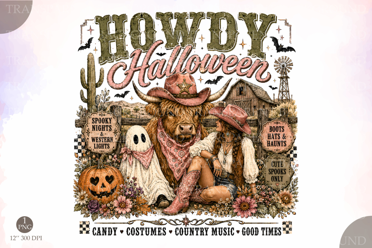 Western Halloween Highland Cow Png,Howdy Halloween Design