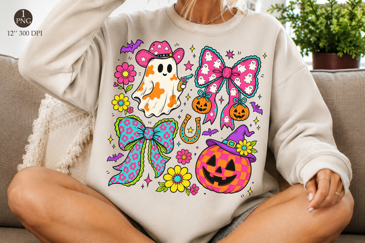 Western Halloween PNG, Cowgirl Ghost, Pumpkin Sublimation