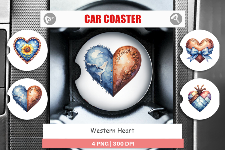 Western Heart Car Coaster