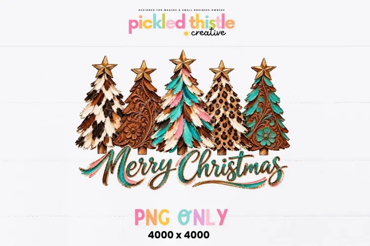 Western Christmas Trees PNG, Merry Christmas Sublimation