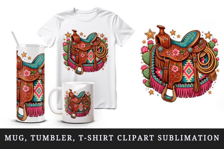 Western tumbler, mug wrap, clipart sublimation design example image 1