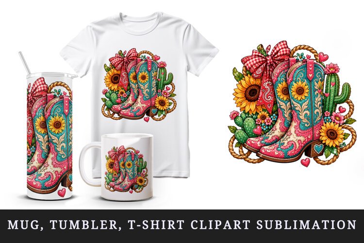 Western tumbler, mug wrap, clipart sublimation design example image 1