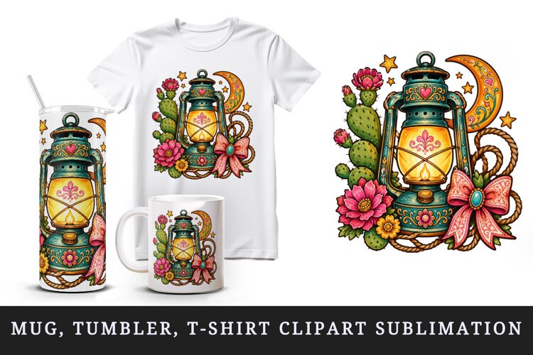 Western tumbler, mug wrap, clipart sublimation design example image 1