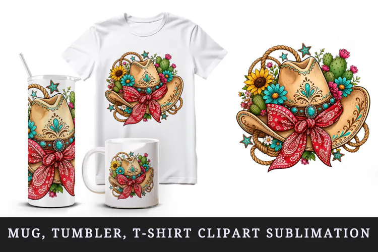 Western tumbler, mug wrap, clipart sublimation design