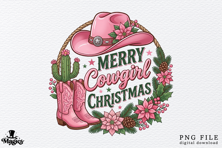 Western Merry Cowgirl Christmas PNG