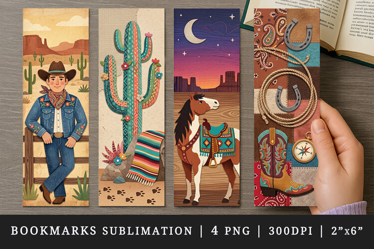 Western bookmarks printable sublimation bookmark design example image 1
