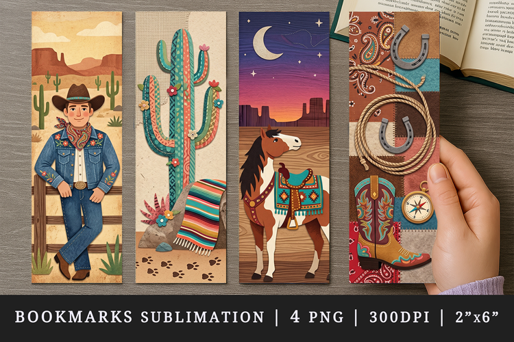 Western bookmarks printable sublimation bookmark design