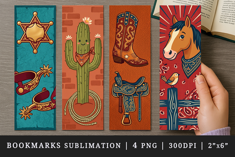 Western bookmarks printable sublimation bookmark design