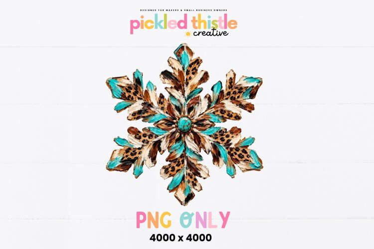Western Snowflake PNG, Turquoise Cowhide Christmas example image 1