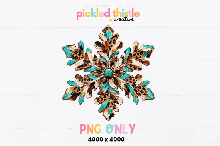 Western Snowflake PNG, Turquoise Cowhide Christmas