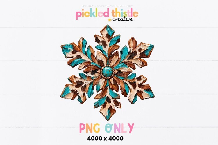 Western Snowflake PNG, Turquoise Cowhide Christmas example image 1