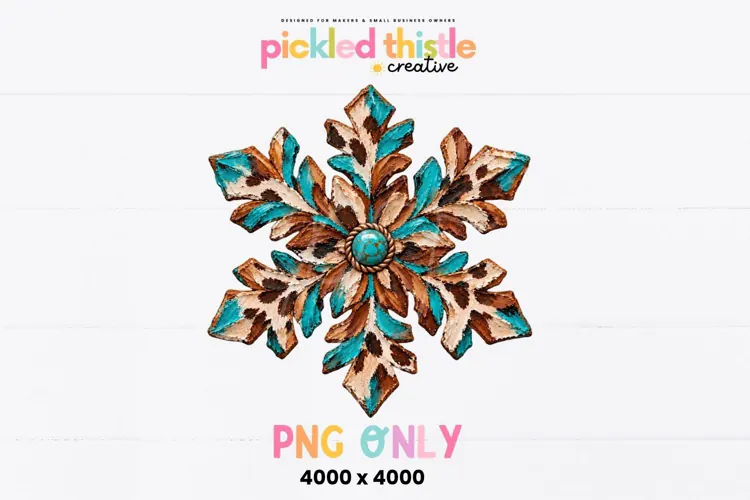 Western Snowflake PNG, Turquoise Cowhide Christmas