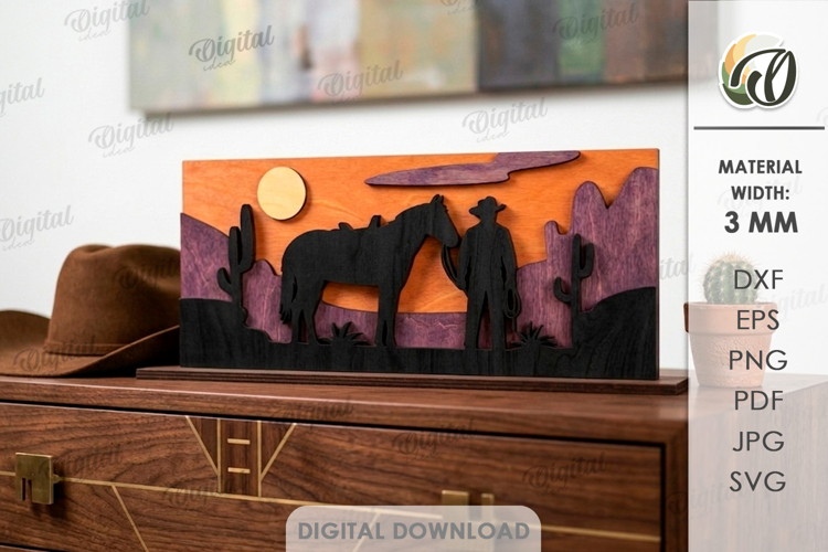 3D Western Stand Laser Cut. Standing Home Decor SVG example image 1