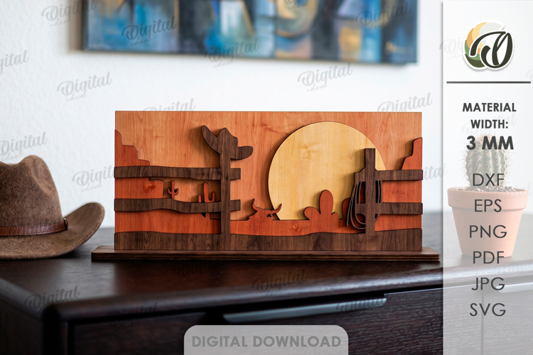 3D Western Stand Laser Cut. Standing Home Decor SVG example image 1