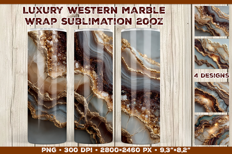 Luxury Western Marble Tumbler Wrap Sublimation Design