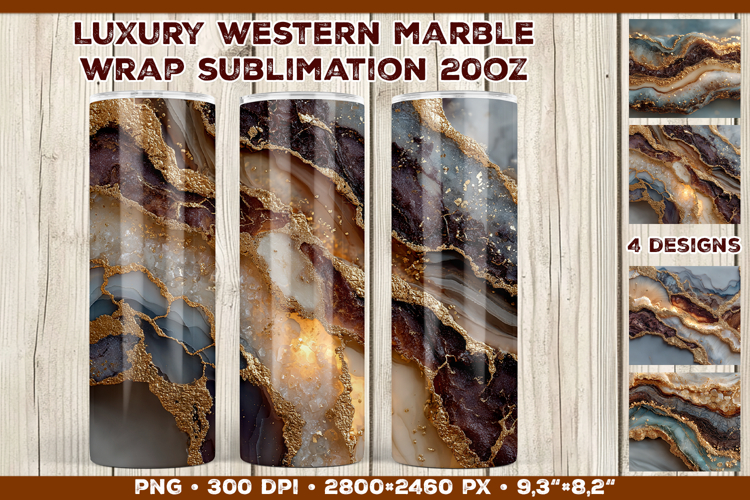 Luxury Western Marble Tumbler Wrap Sublimation Design