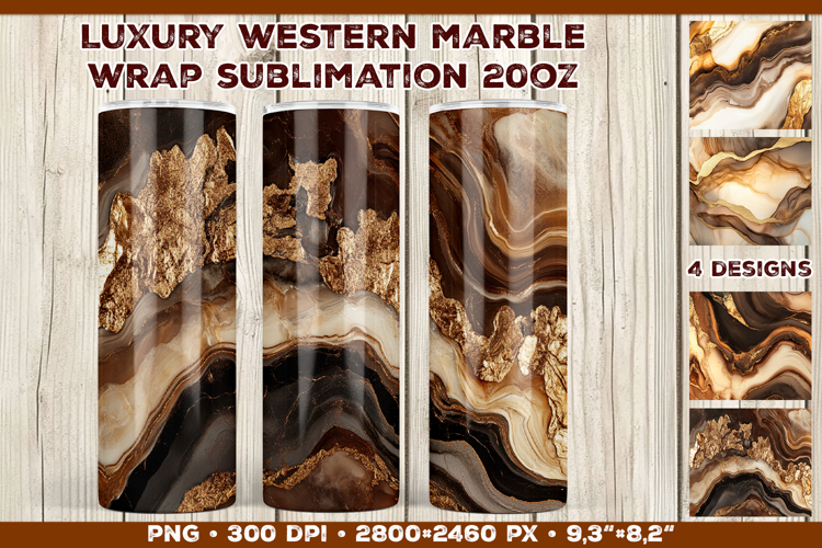 Luxury Western Marble Tumbler Wrap Sublimation Design