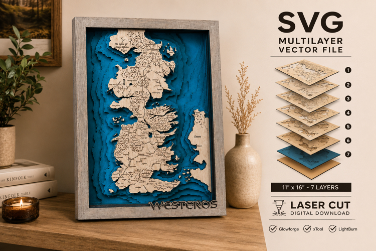 Westeros Layered Map SVG | 3D Wooden Fantasy Map