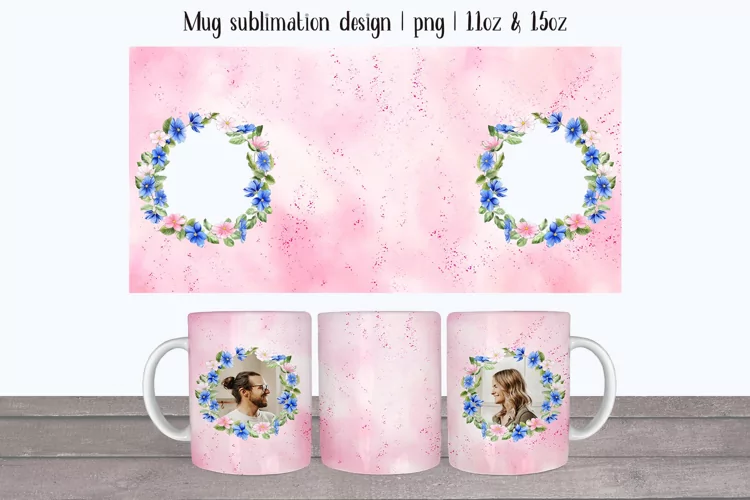 Floral mug photo with wildflowers. Wrap 11oz mug designs