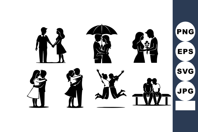 Romantic Couples Silhouettes Holding Hands Hugging Sitting a