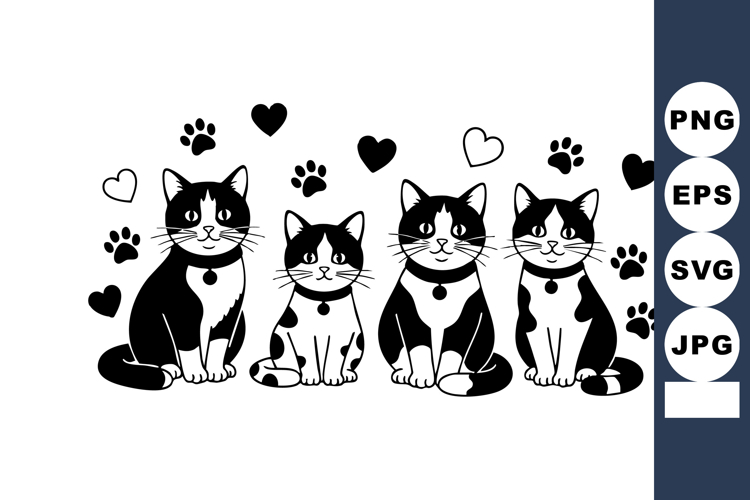 Black And White Cat Clipart Image 9
