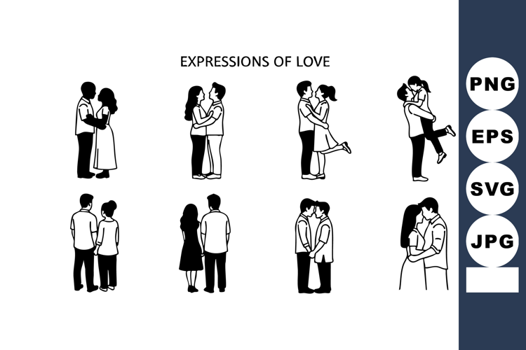 Couple expressing love in various romantic poses vector illu