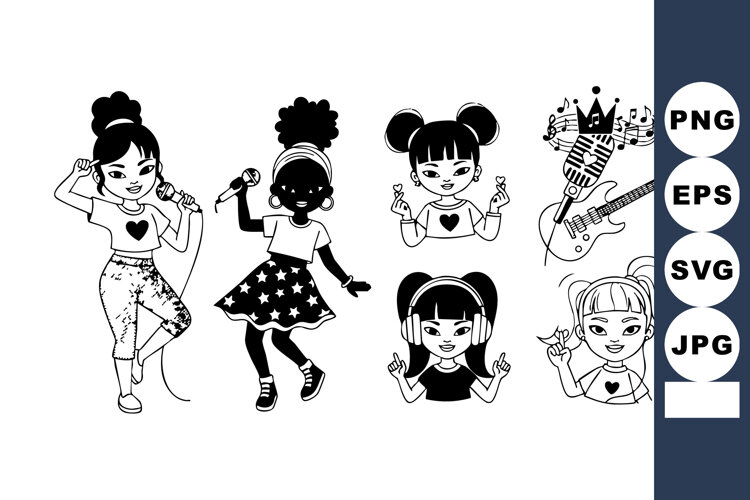 Diverse young girls singing and dancing with musical instrum example image 1