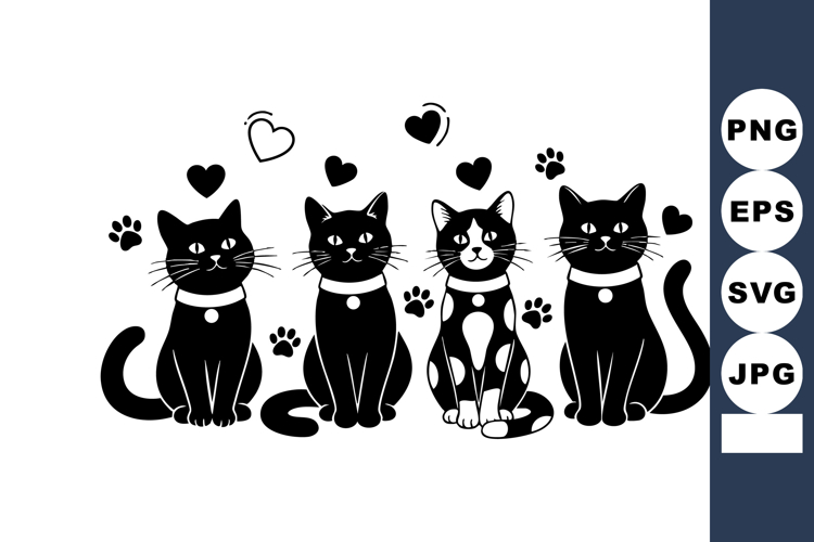 Black And White Cat Clipart Image 10