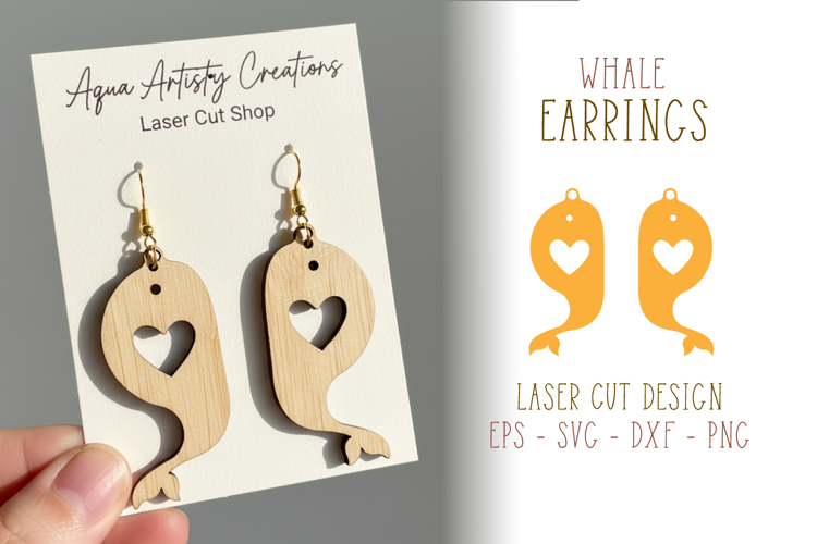 Whale Earrings with Heart Love Text Laser Cut Template