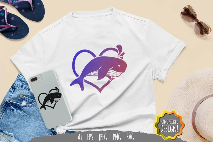 Whale in Heart with Gradient Color SVG