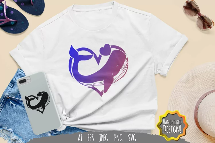 Whale in Heart with Gradient Color SVG