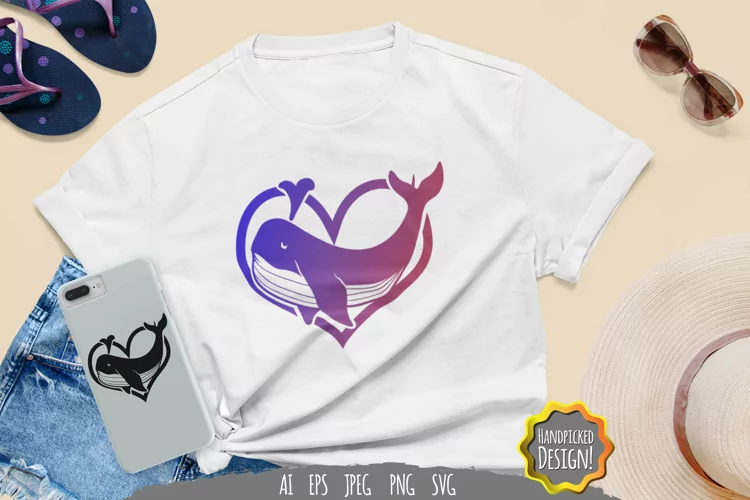 Whale in Heart with Gradient Color SVG