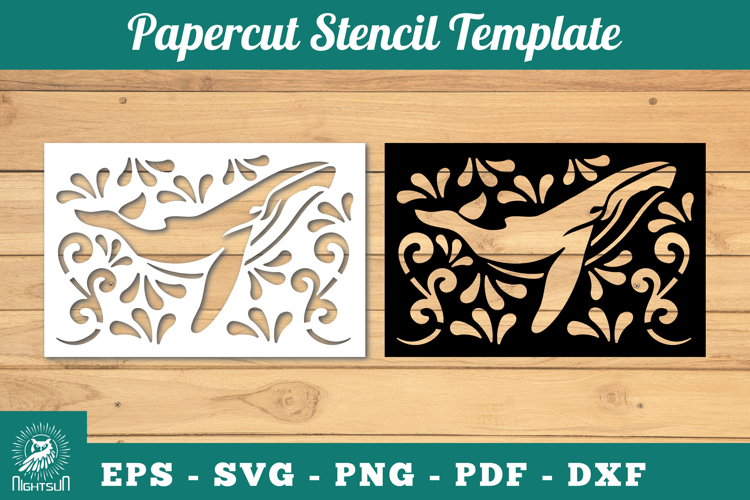 Whale Papercut Stencil SVG