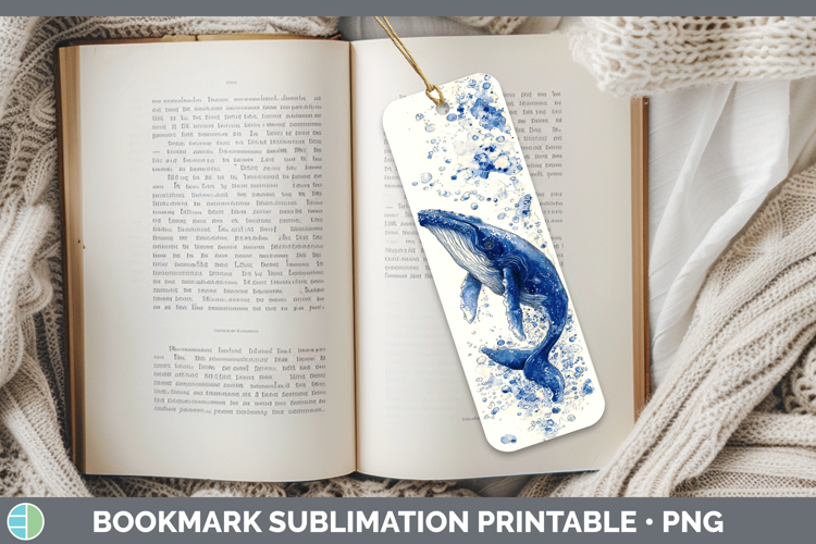 Blue Whale Whales Sketch Bookmark Sublimation Design