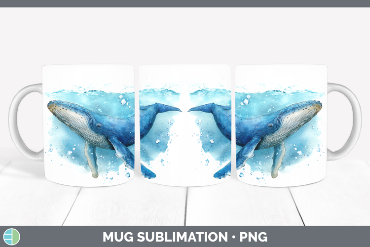 Blue Whale Whales Sketch Mug Wrap Sublimation Design