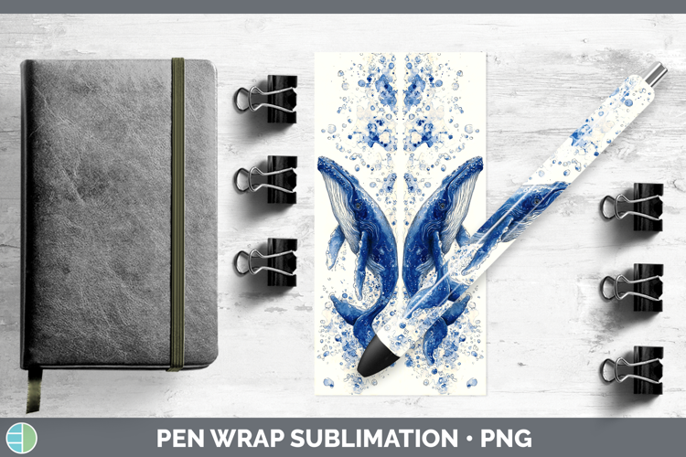 Blue Whale Whales Sketch Pen Wrap Sublimation Design