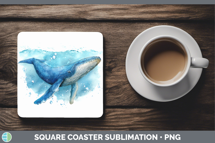 Blue Whale Whales Sketch Square Coaster Sublimation Design