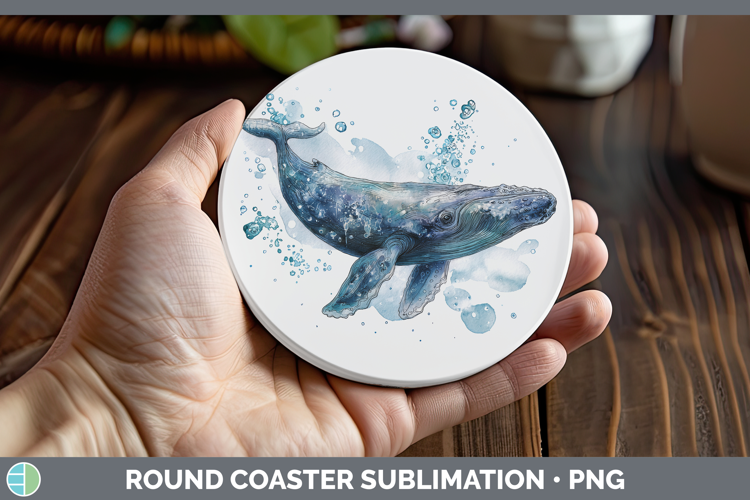 Bowhead Whale Whales Sketch Round Coaster Sublimation Design