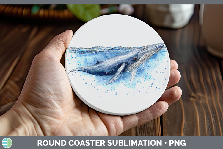 Fin Whale Whales Sketch Round Coaster Sublimation Design