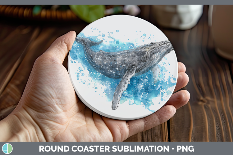 Gray Whale Whales Sketch Round Coaster Sublimation Design