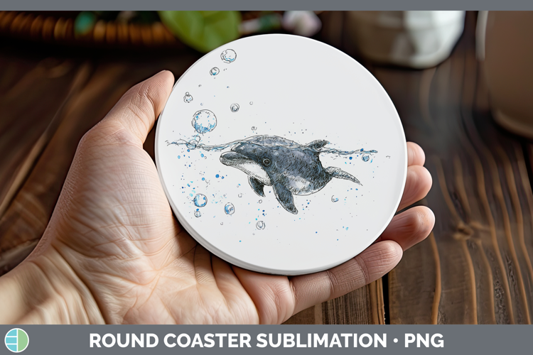 Harbor Porpoise Whales Sketch Round Coaster Sublimation Desi
