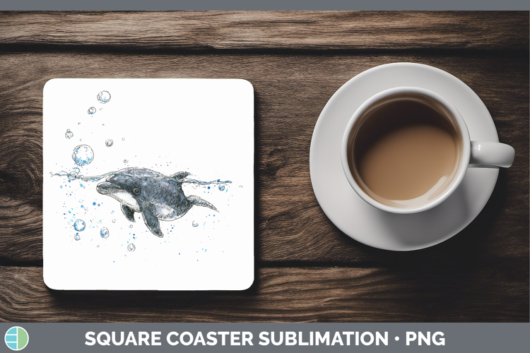 Harbor Porpoise Whales Sketch Square Coaster Sublimation Des