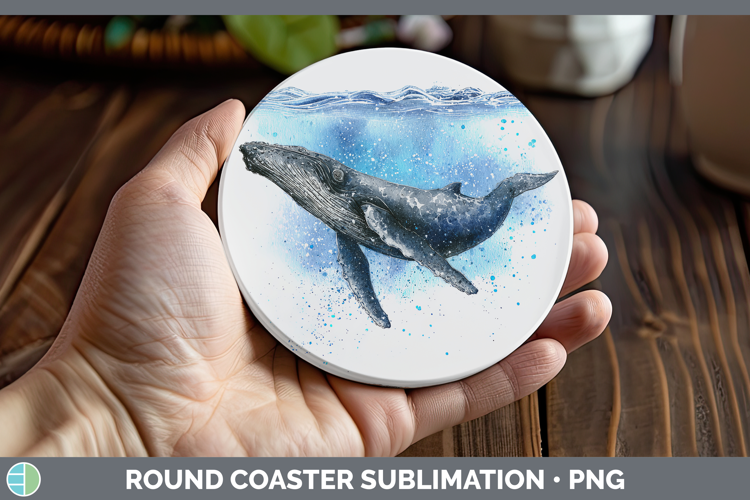 Humpback Whale Whales Sketch Round Coaster Sublimation Desig
