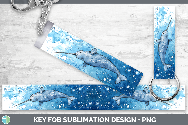 Narwhal Whales Sketch Key Fob Sublimation Design