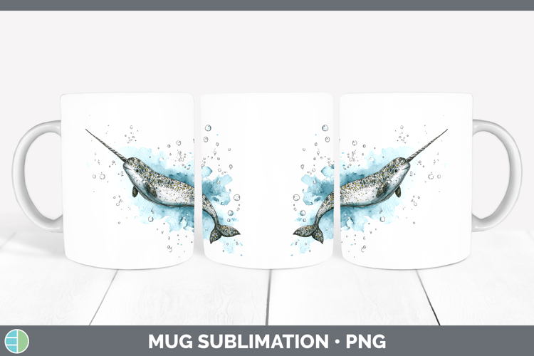 Narwhal Whales Sketch Mug Wrap Sublimation Design